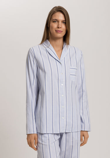 Loungy Nights Cotton Shawl Collar Shirt | Powder Blue Stripe 74967-3055